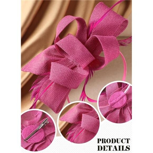 Bow Derby Attire Hats with Hairpin, pink - Picture 5 of 6